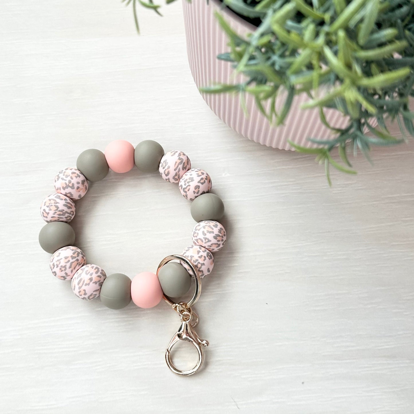 Pink Cheetah Silicone Wristlet Keychain