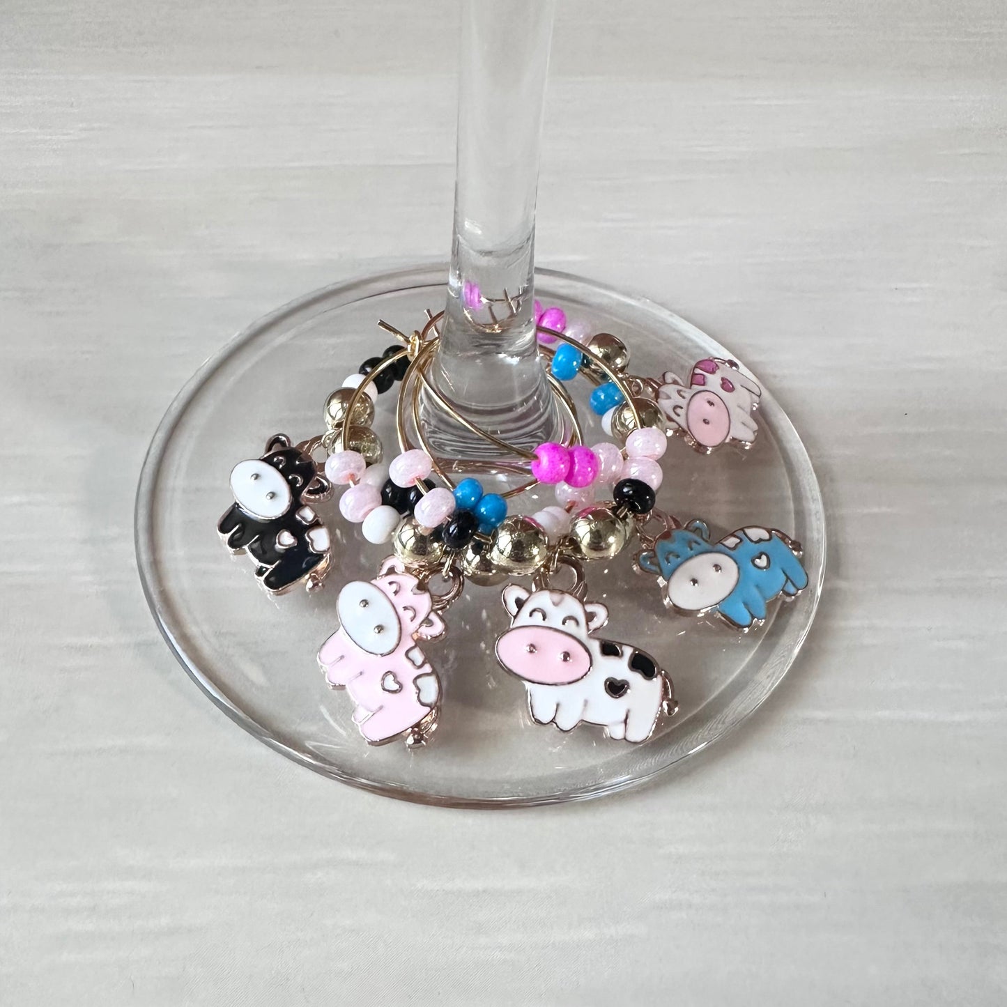 Colorful Cow Wine Charms