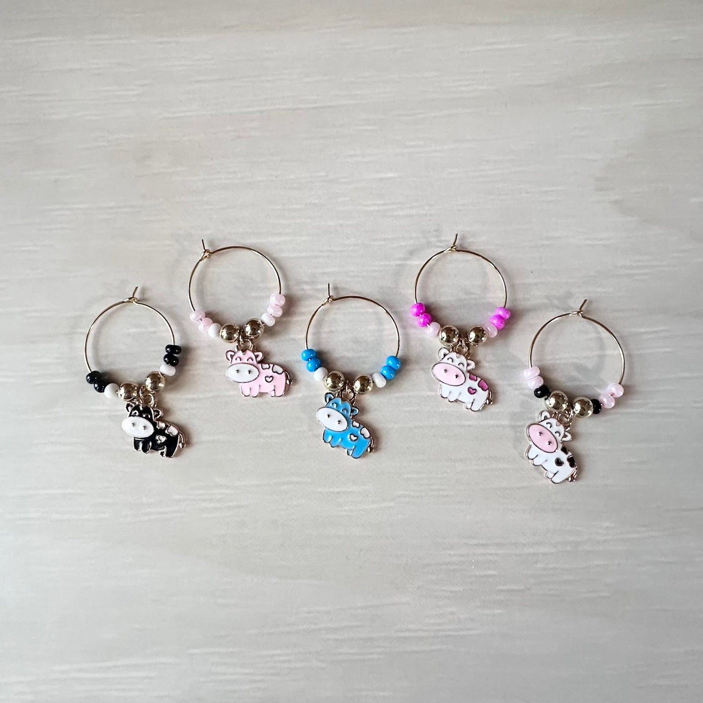 Colorful Cow Wine Charms